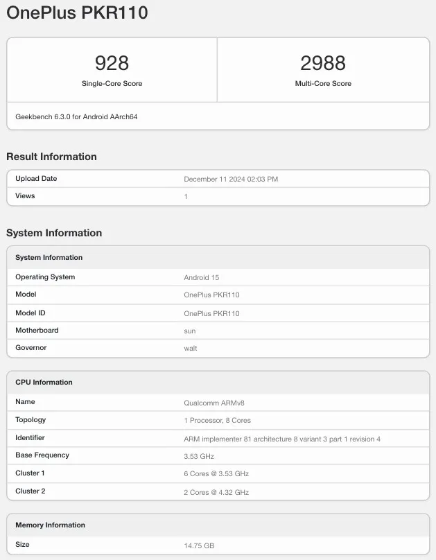 OnePlus Ace 5 Pro Geekbench