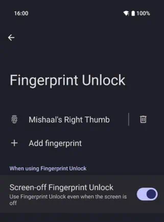 Android 16 DP2 screen off fingerprint unlock settings