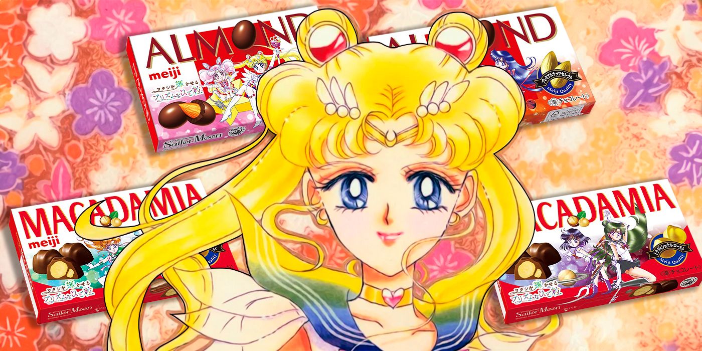 Sailor Moon from the manga and Meiji chocolate boxes with Naoko Takeuchi art