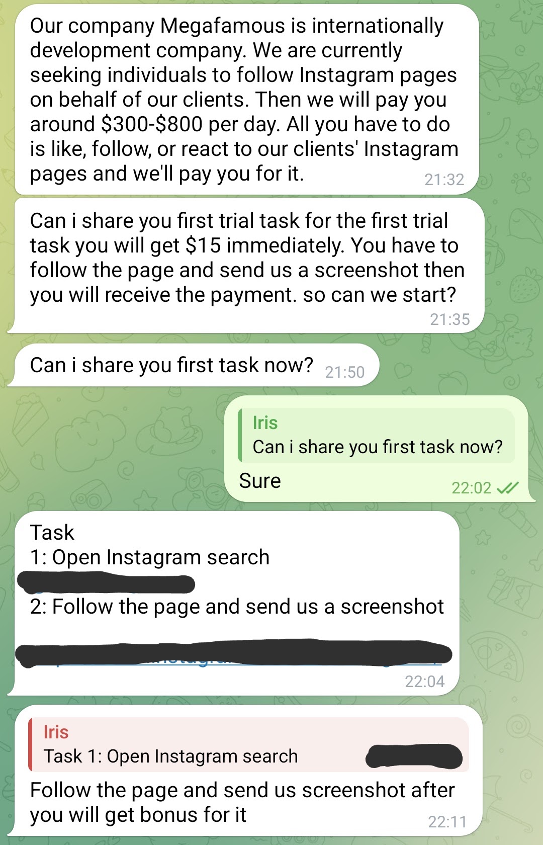 Task scam screenshot