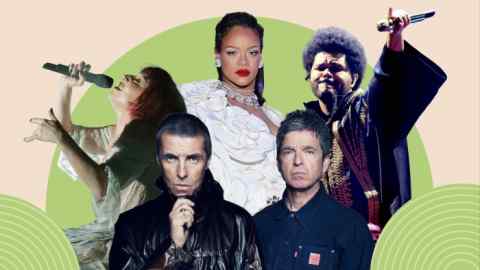 From left: Lady Gaga, Liam Gallagher, Rihanna, Noel Gallagher, The Weeknd