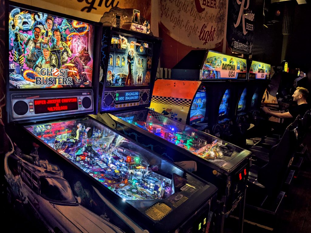 Some pinball-tables that are in the Barcade, a bar and arcade located in NYC. 