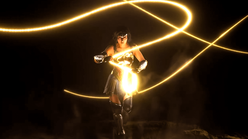 Wonder Woman using her gold lasso in the Wonder Woman video game