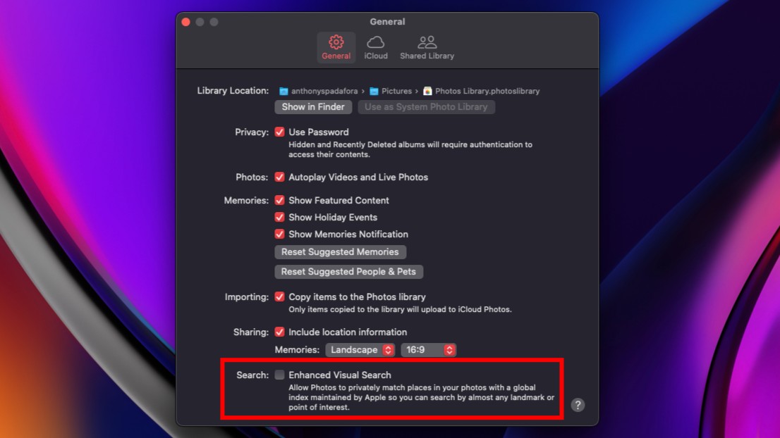 How to turn off Enhanced Visual Search on Mac in the Photos app
