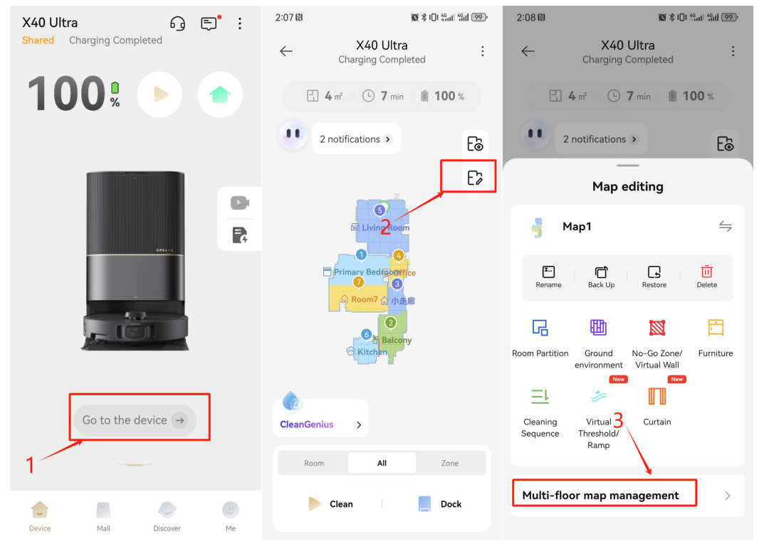 Dreamehome app floor mapping setup options