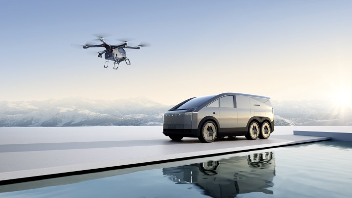 Xpeng's Land Aircraft Carrier is a six-wheeled van with a drone that launches from the back.