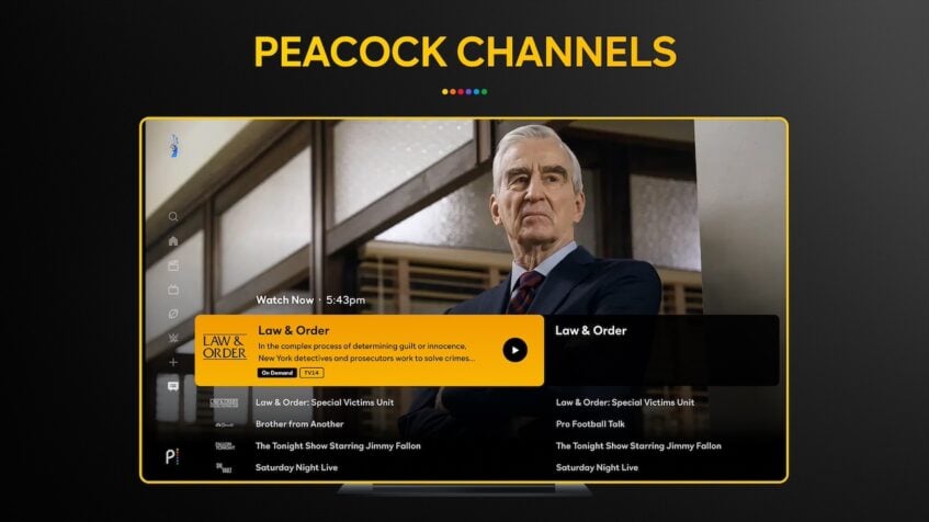 Different channels and TV Shows on Peacock TV app