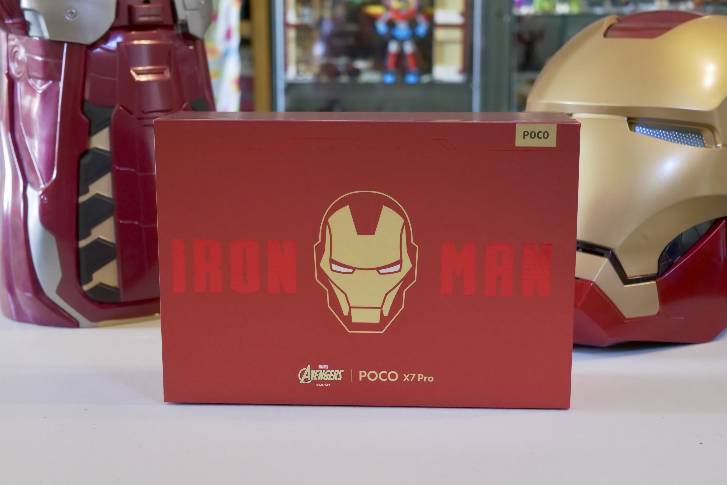 The Poco X7 Pro - Iron Man Edition's presentation box.