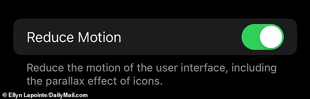 Turning on the 'Reduce Motion' setting disables the parallax effect, an unnecessary aesthetic feature that consumes extra battery life