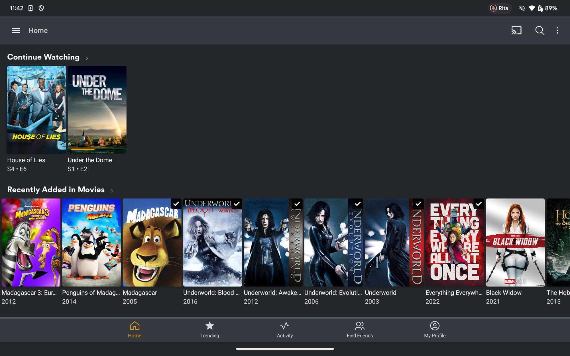 plex server homescreen screenshot on android tablet