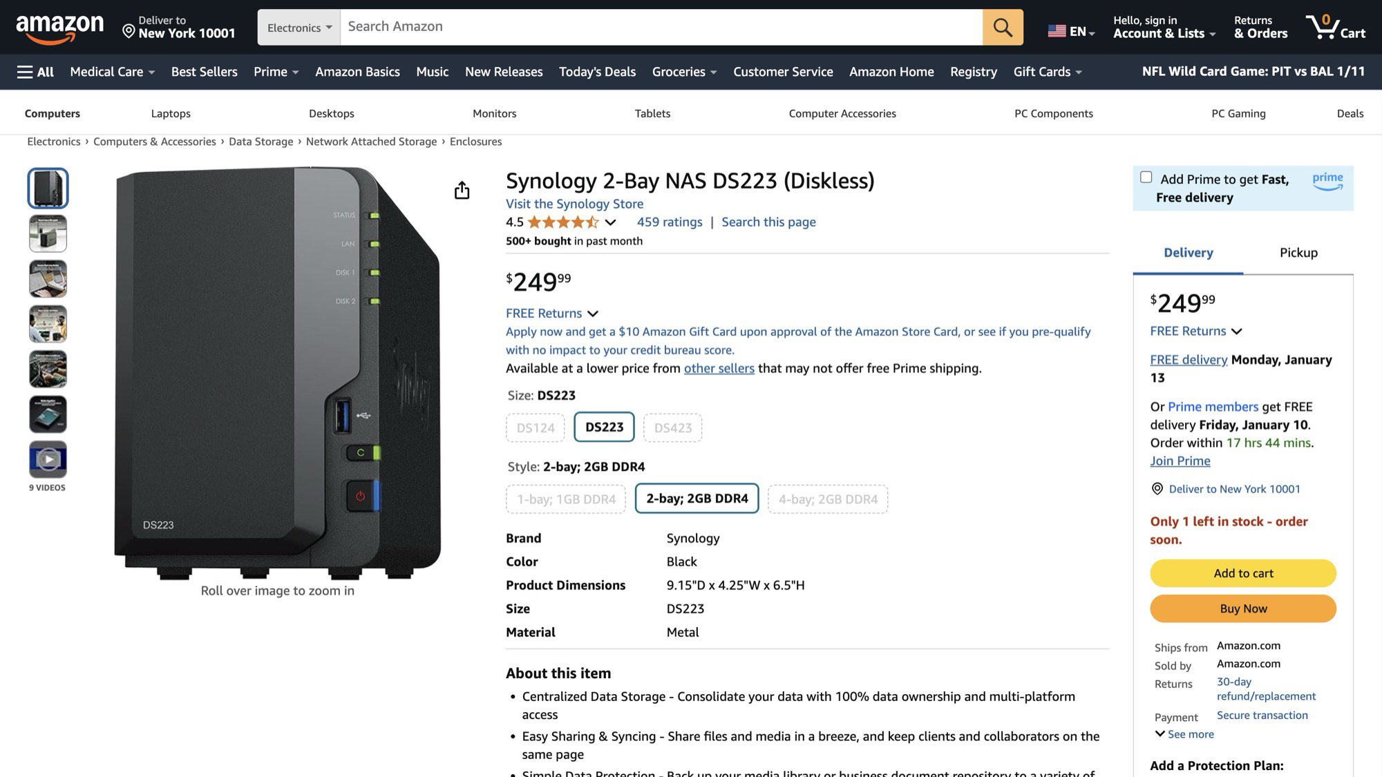 Synology DS223 Amazon listing