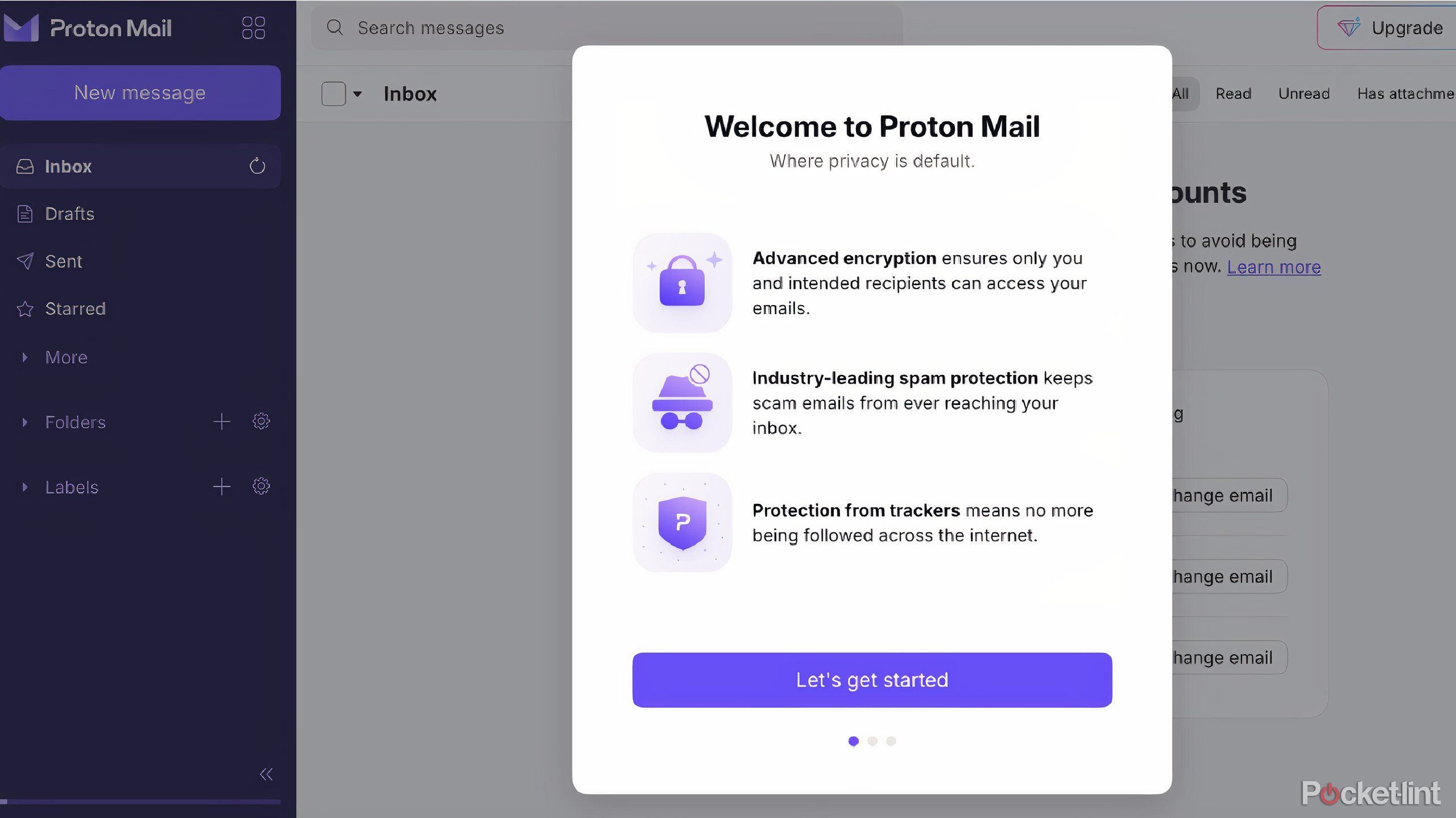 Proton mail page when you open up an account. 