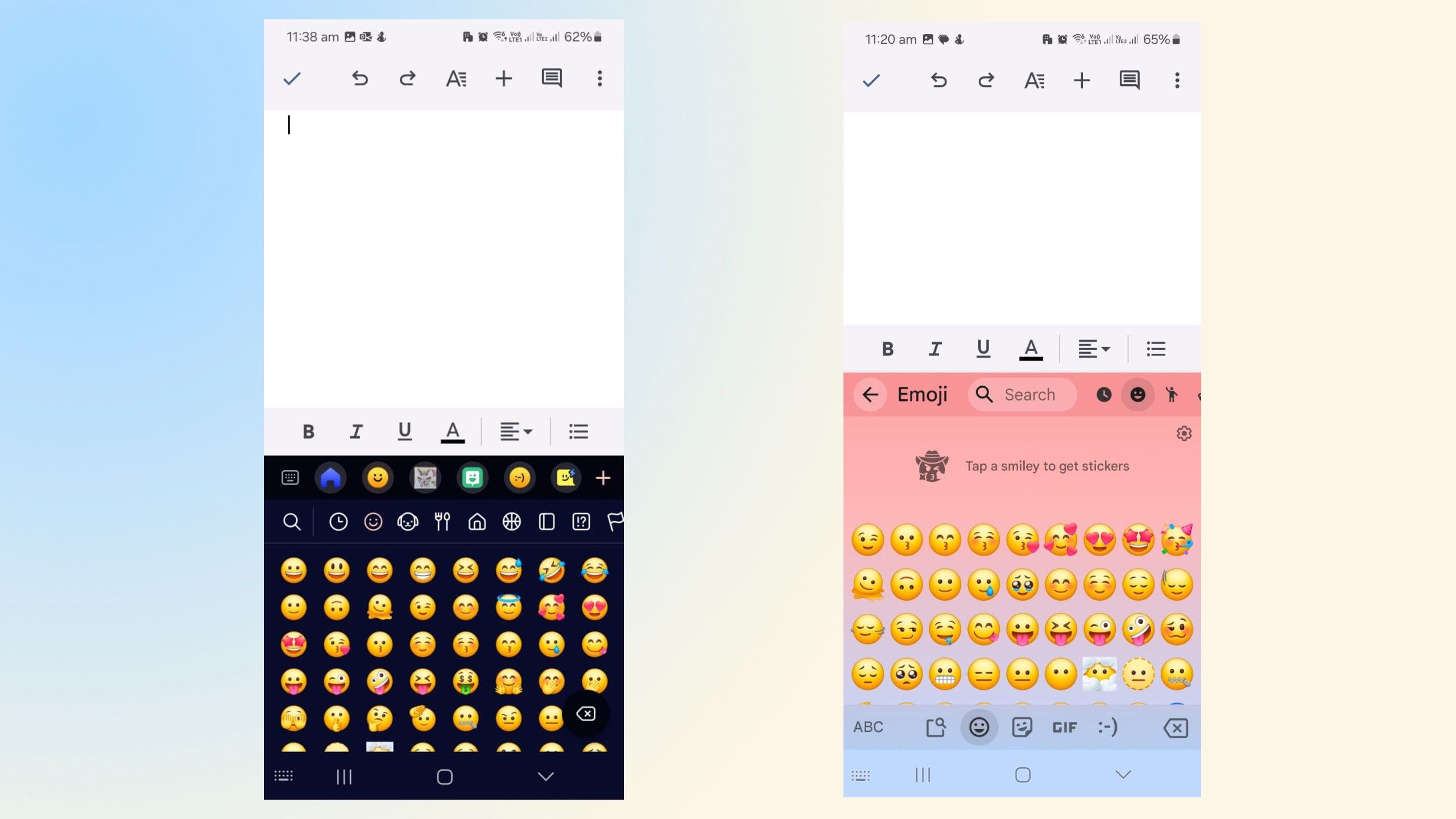 Emojis on both Samsung and Google's keyboards.