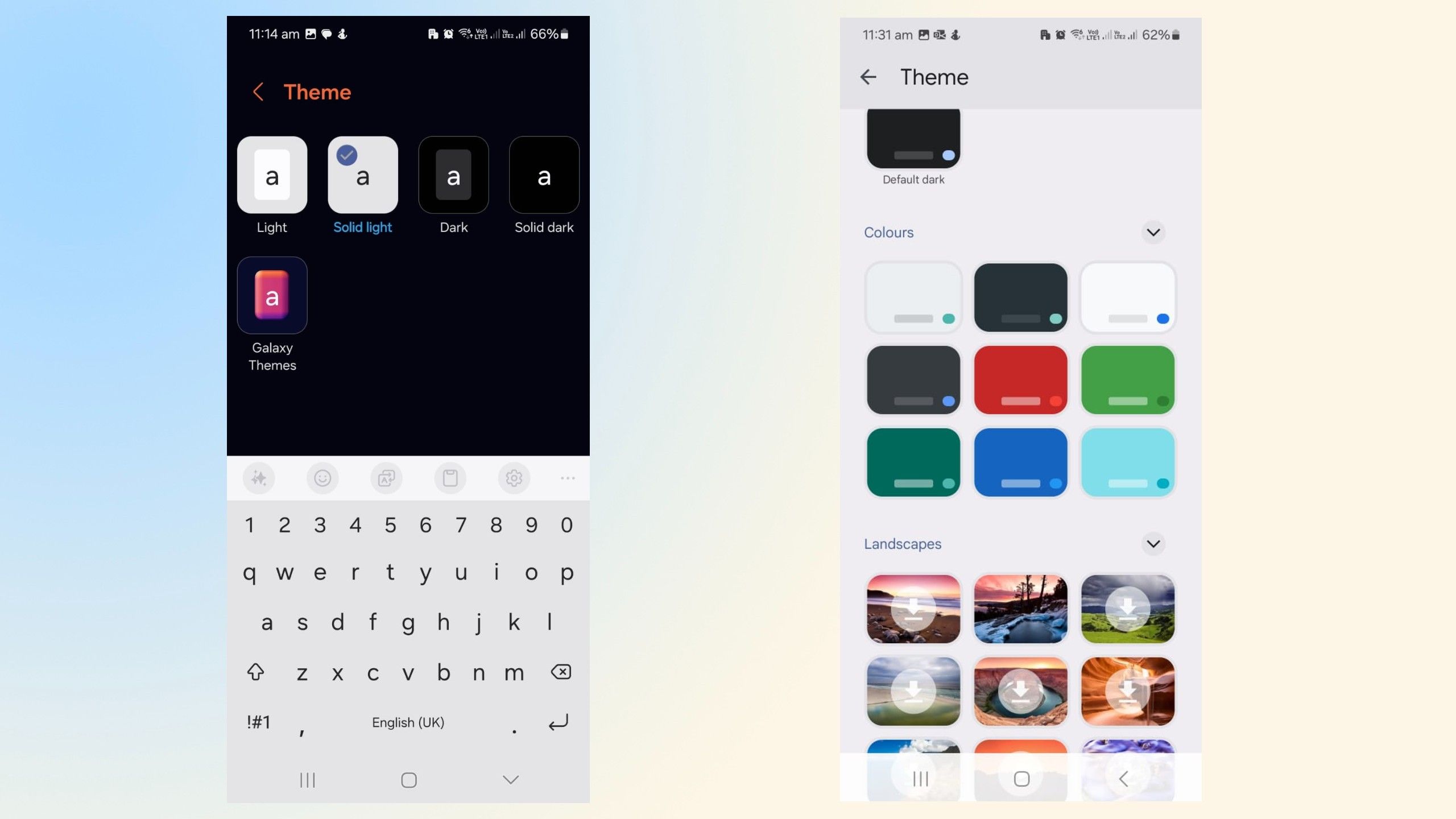 Themes in both Samsung and Google keyboard.