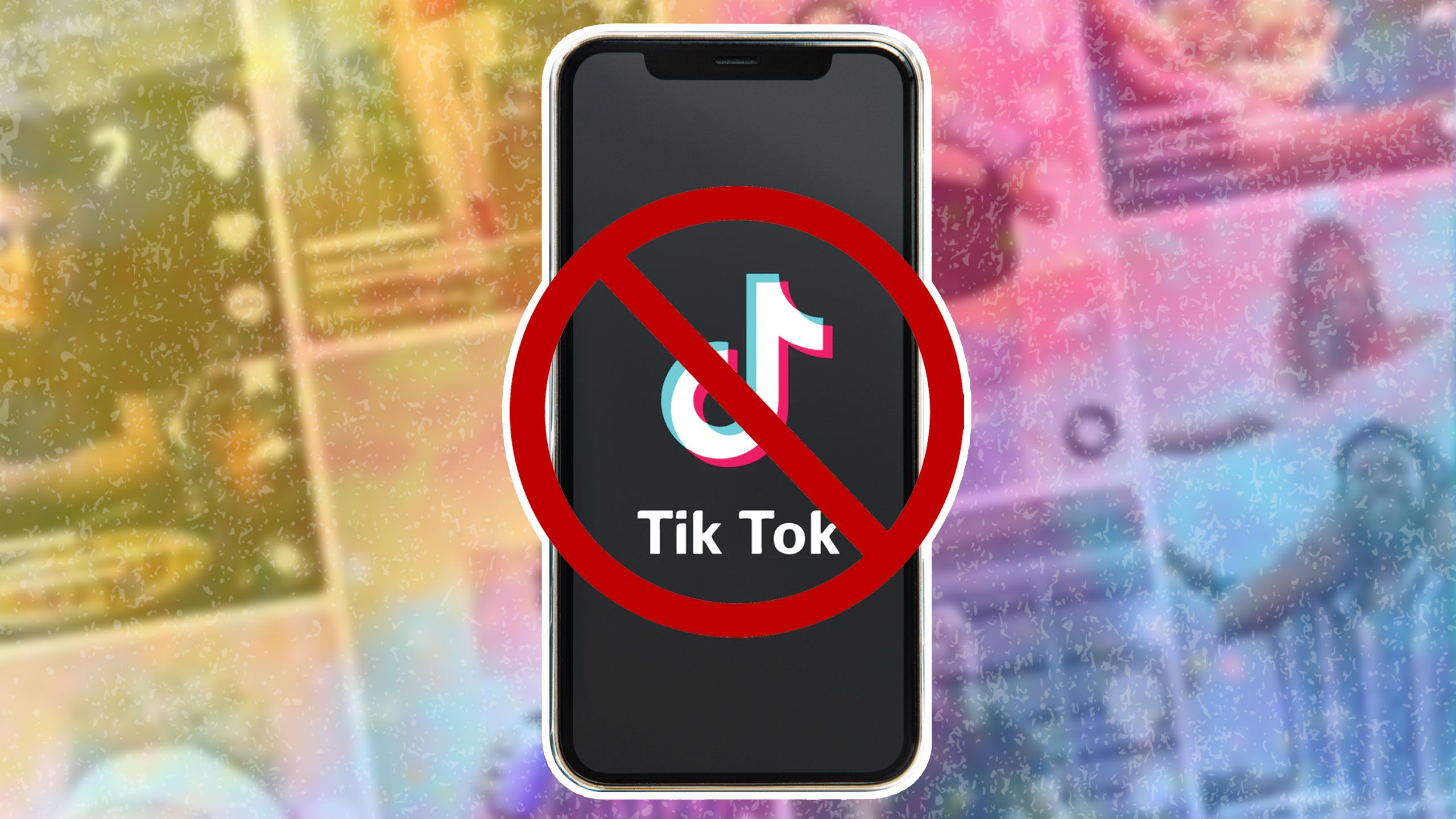 A phone with TikTok on it with a cancel symbol