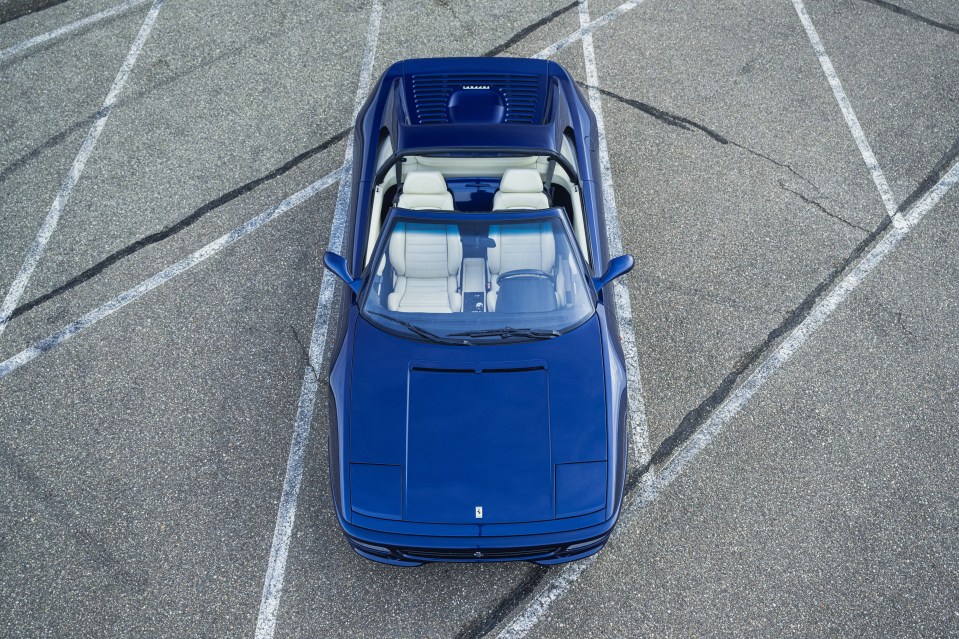 Overhead view of a blue Ferrari F355 GTS.