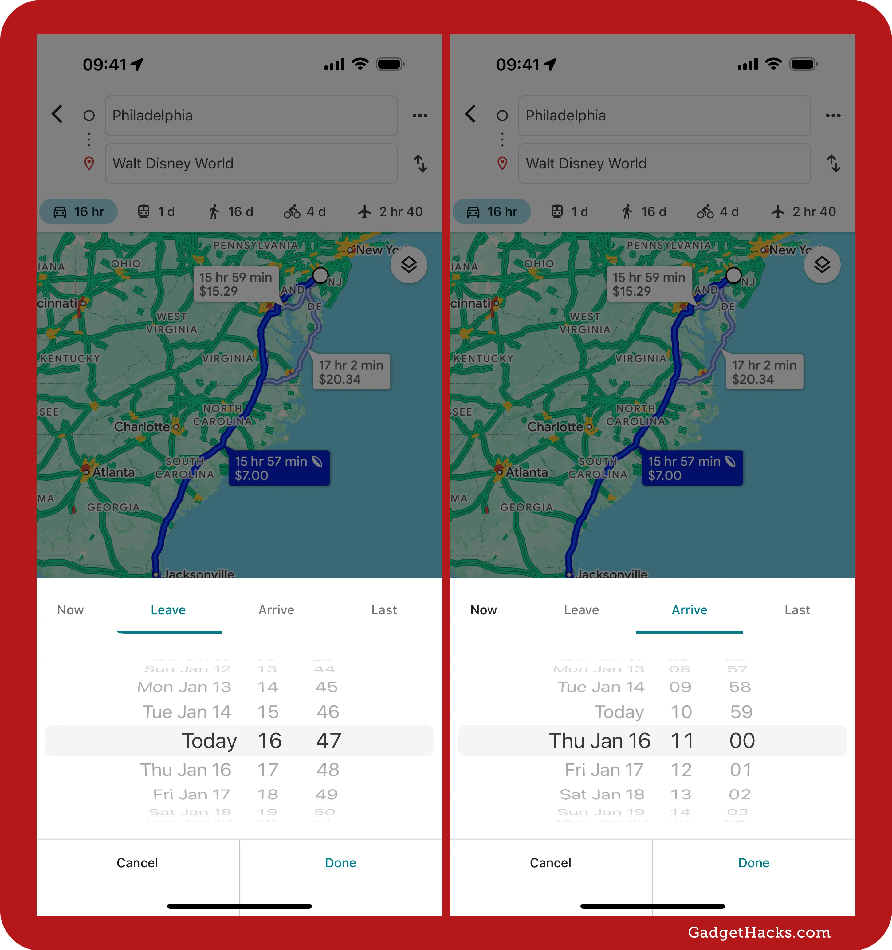 Set the Leave or Arrive time in Google Maps.