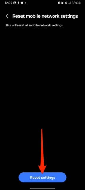 Resetting the mobile network settings on Galaxy phone