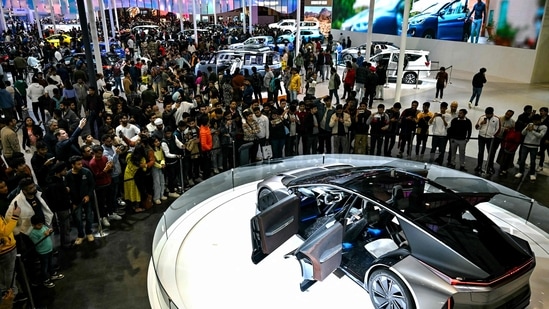 Lexus debuted a futuristic and conceptual car at the Bharat Mobility Global Expo 2025 on January 21. (Money Sharma/AFP)