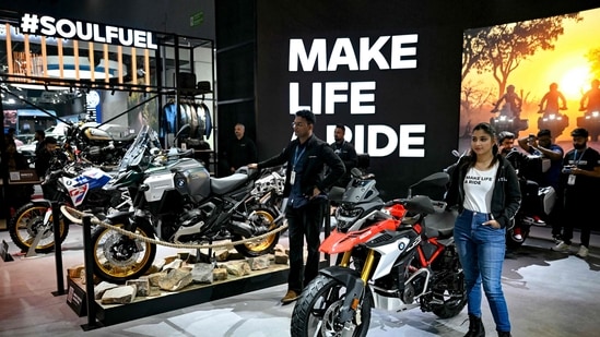 With their new slogan, BMW also showcased their motorcycles, declaring - ‘Make life a ride’(Money Sharma/AFP)