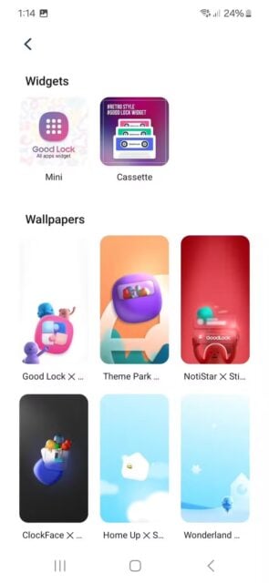 Widgets and wallpaper selections on Good Lock app