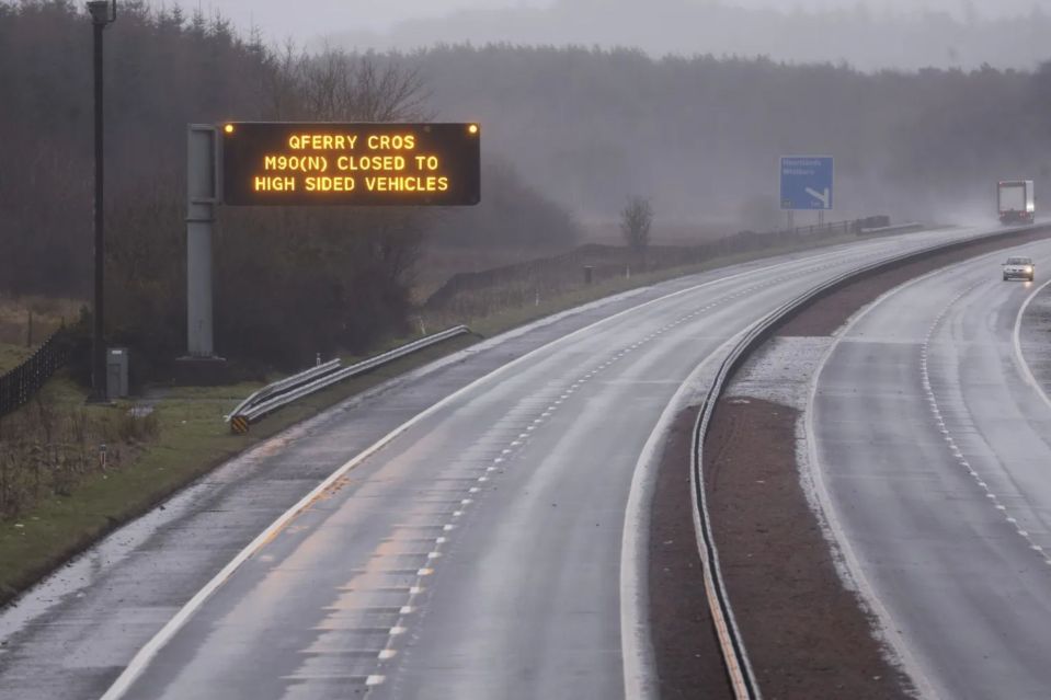 UK motorway closed to high-sided vehicles due to weather.