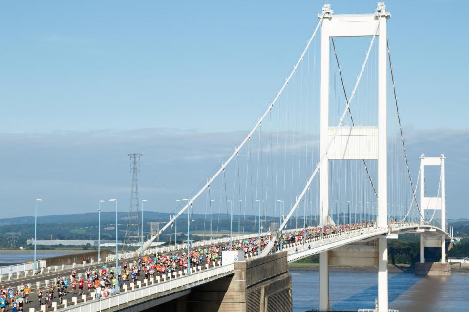 Runners participating in the Severn Bridge Half Marathon.