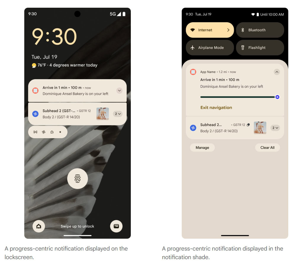 Progress centric notifications in Android 16