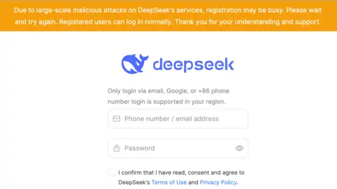 DeepSeek Banner on DeepSeek's website says the company is facing 'large-scale malicious attacks'