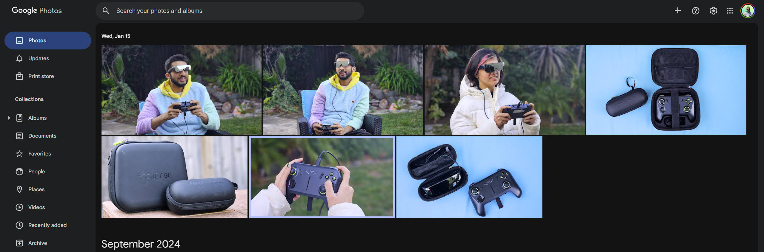 Google Photos dark mode UI