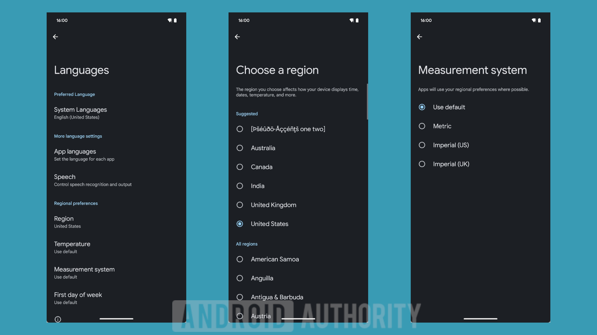 New language measurement and region settings Android 16