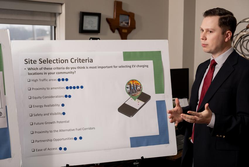 Longview Metropolitan Planning Organization Director Bryan McBride speaks about city's plans to bring a new public EV charging station to Longview, on Tuesday January 28, 2025, in his office at the City of Longiew Public Works building.