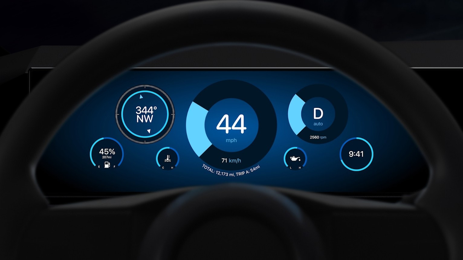 Carplay dark-mode instrument cluster