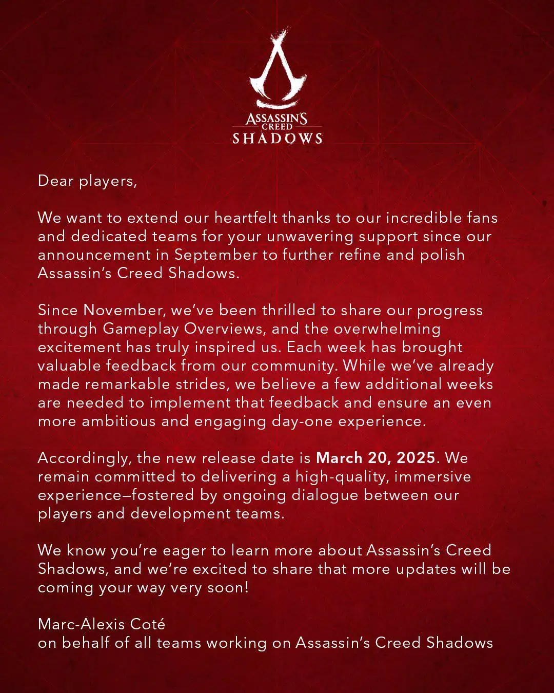 Assassin's Creed Shadows Delayed