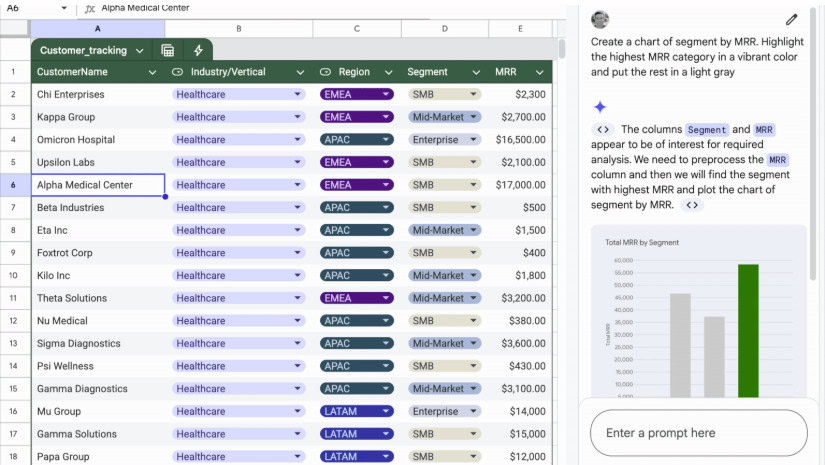 Gemini new features in Google Sheets screenshot