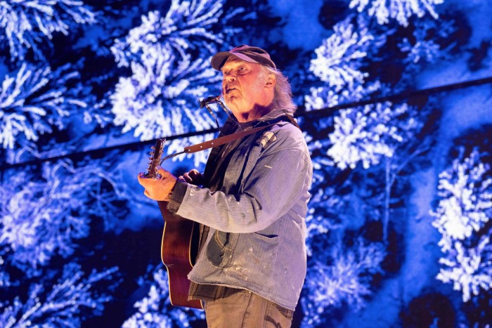 Neil Young performing at Ruoff Music Center in Noblesville, Indiana, US in September 2024