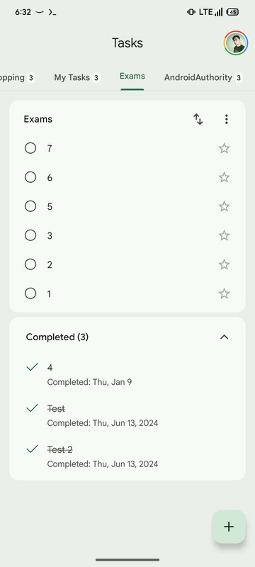 Google Tasks completed date