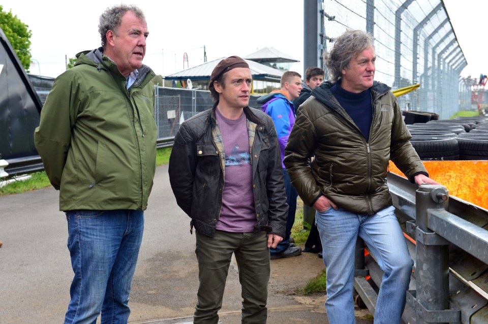 Jeremy Clarkson, Richard Hammond, and James May at the final Top Gear show.