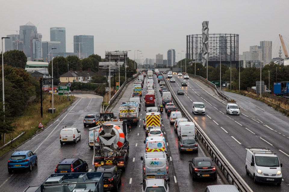 Traffic jam on a highway in London.