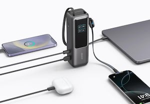 The 25,000mAh power bank can charge four devices simultaneously