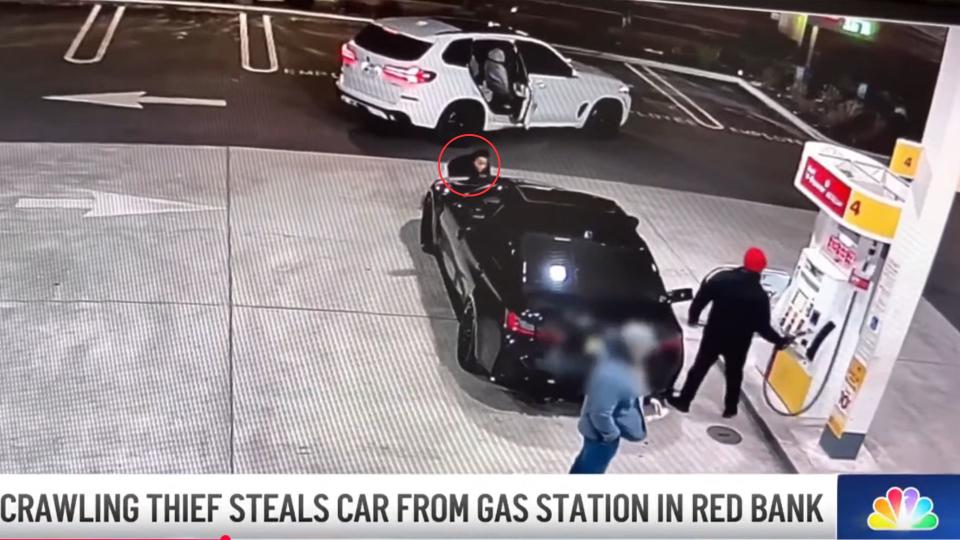 Sneaky Car Thief Crawls Around Gas Pump