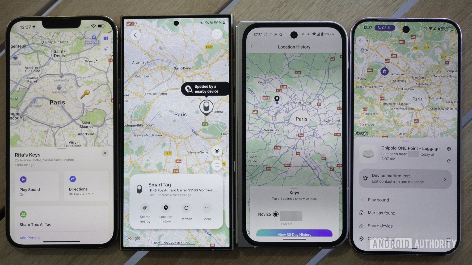 Apple Airtag vs Samsung Galaxy SmartTag2 vs Tile Pro vs Google Find My Device tracker location in app