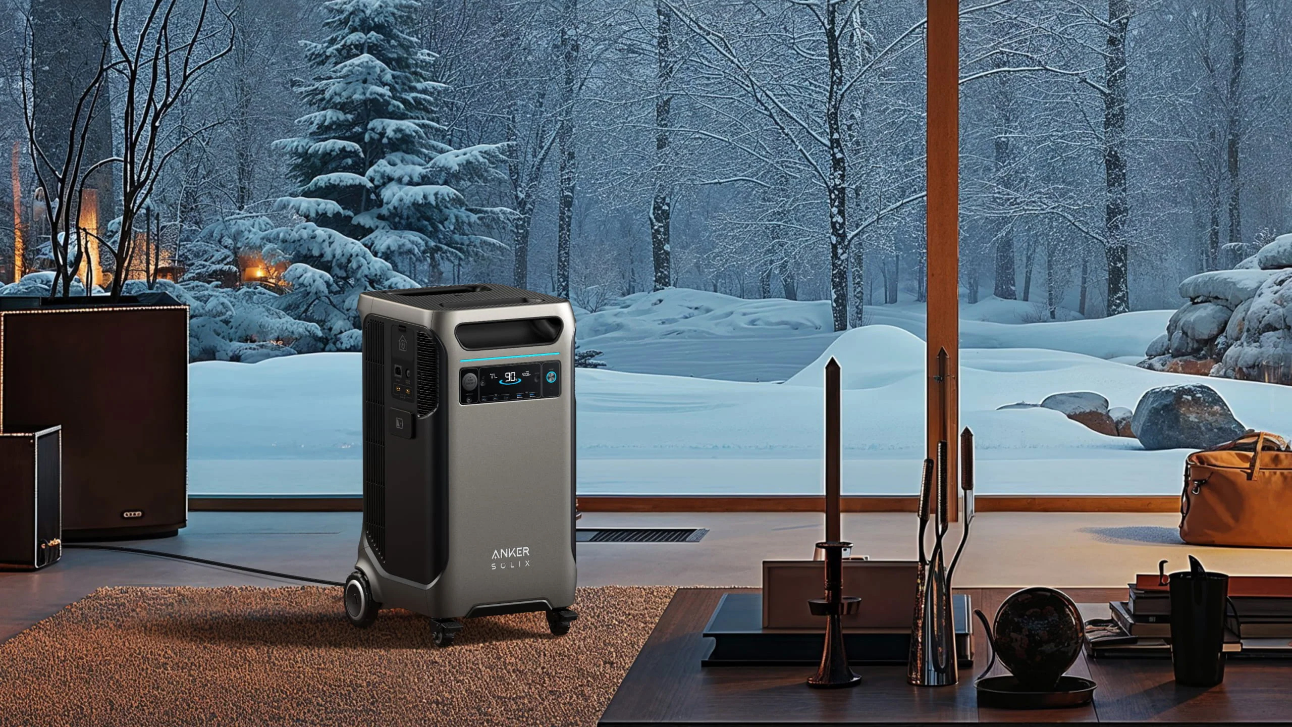 Anker SOLIX F3800 in snowy house