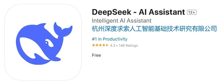 DeepSeek's placement at the top of the App Store's Free Apps list set off a huge tech sell off on Monday. | Image credit-Apple - Unlike Nvidia, Apple benefits from the emergence of Chinese AI app DeepSeek