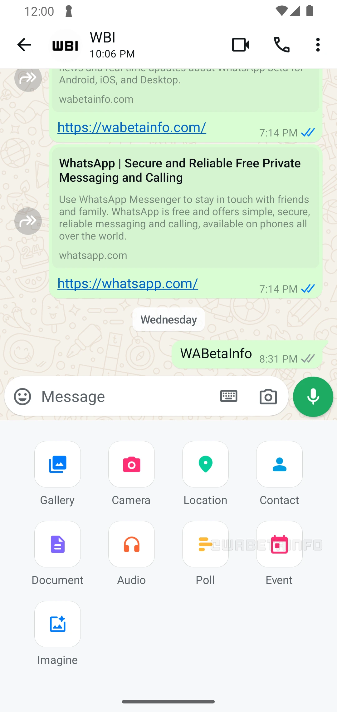 WA CREATE SHARE EVENTS INDIVIDUAL CHATS FEATURE ANDROID