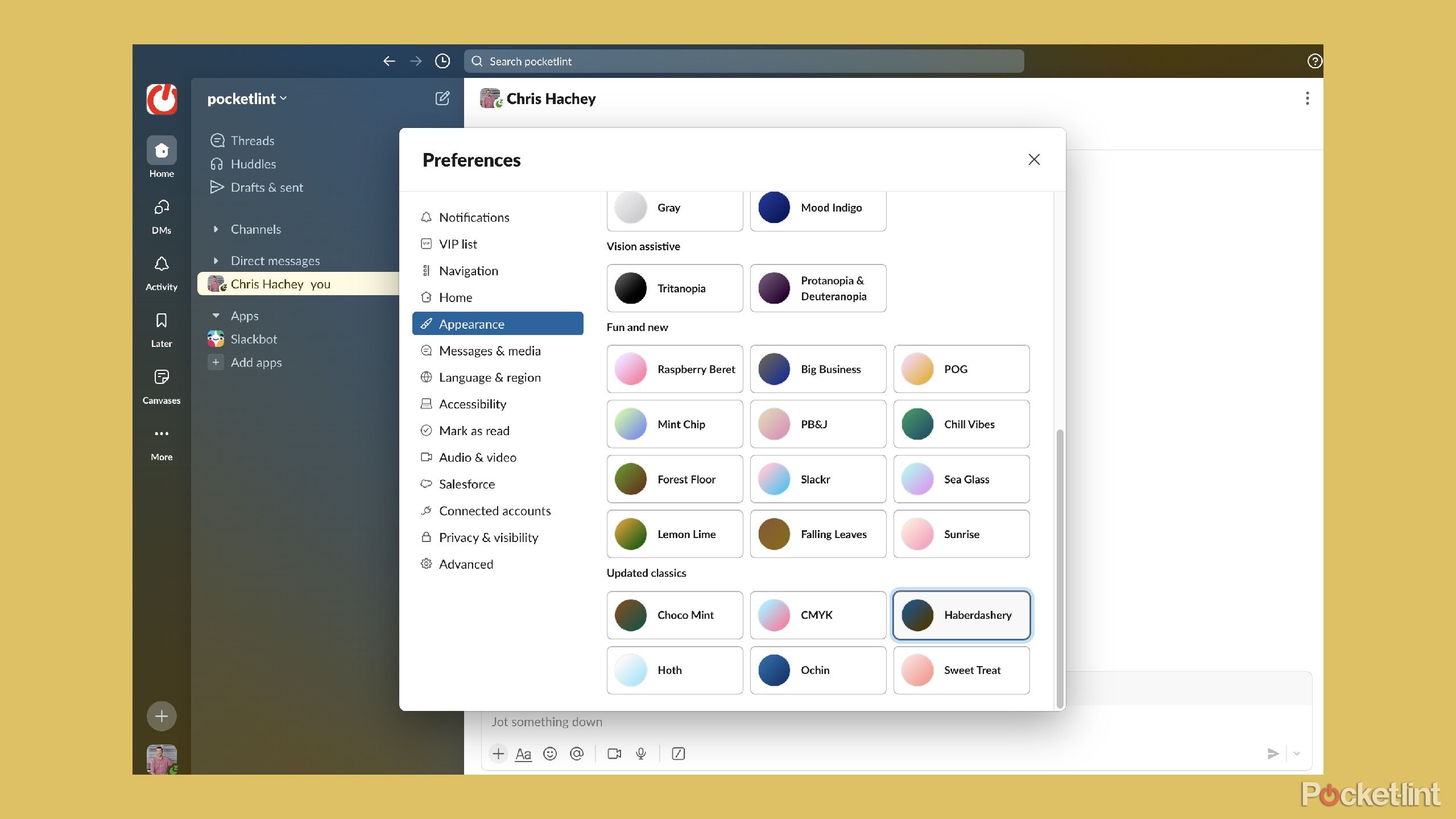 Customizing background colors in Slack. 