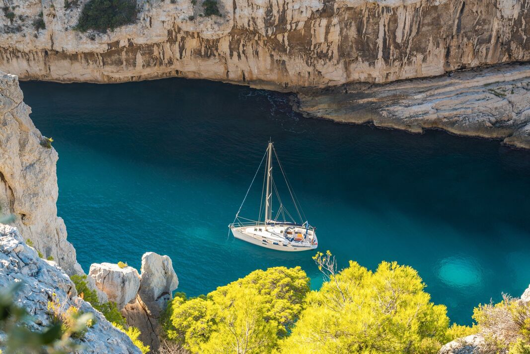 Sailboat in Calanque d'En-Vau, French Riviera