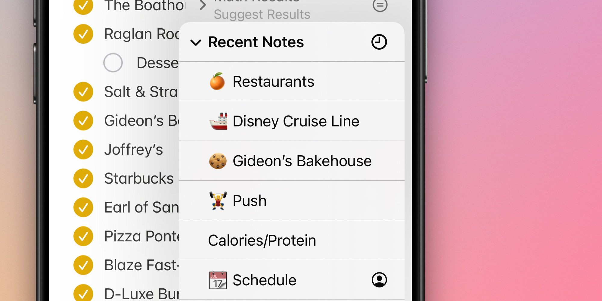 Recent Notes in Apple Notes on iOS 18