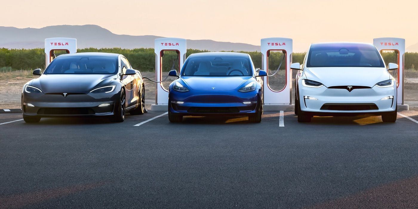 Teslas at charging station