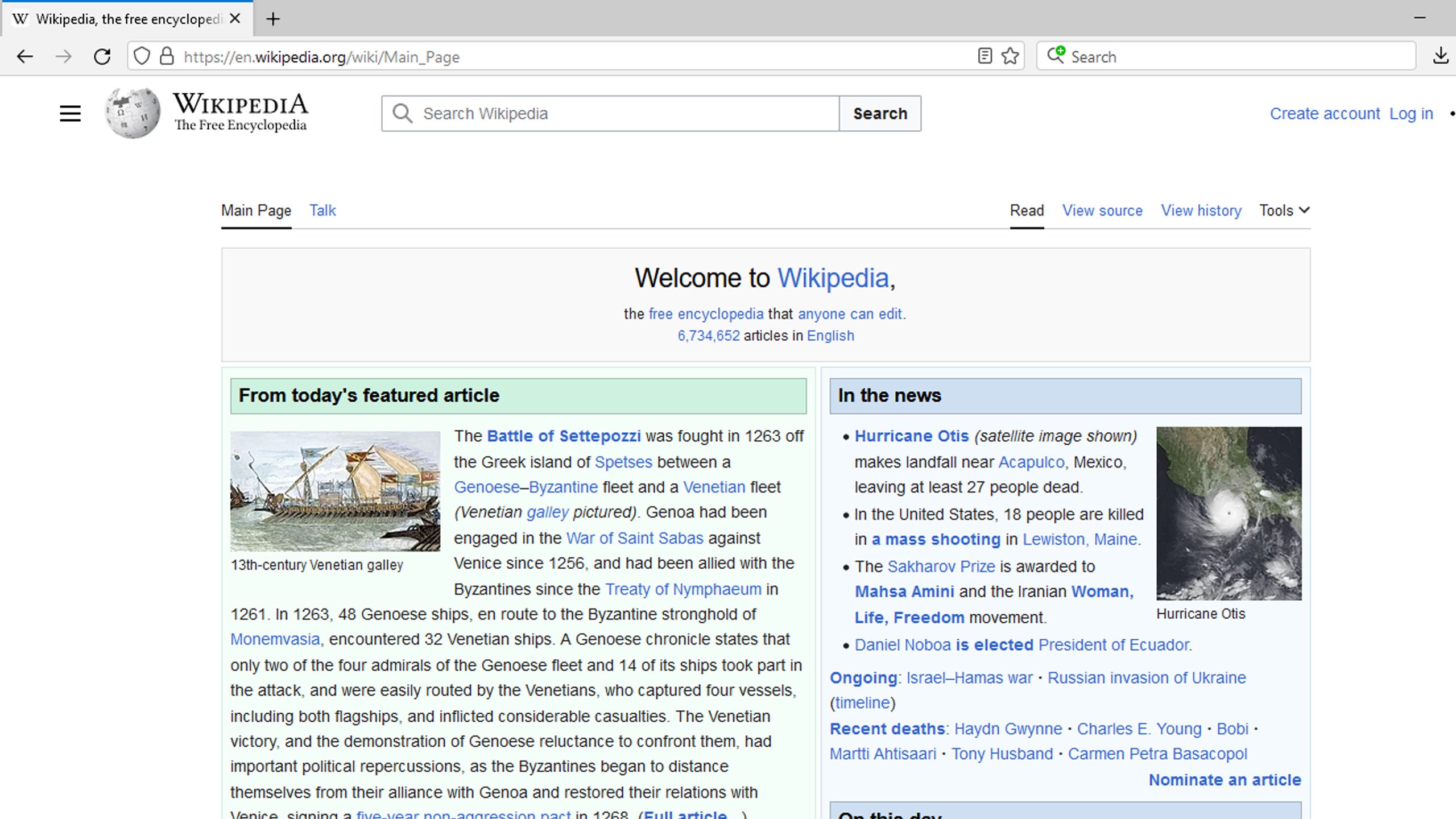 Wikipedia in Waterfox.